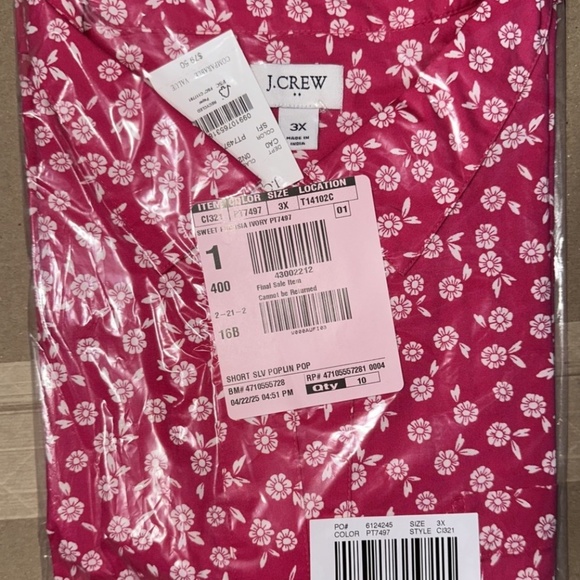J Crew Factory Printed short-sleeve poplin popover top New with Tags 3X Plus - Picture 5 of 8